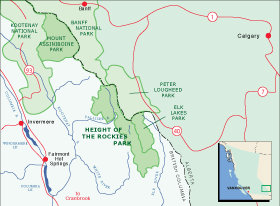 Map of the Height of the Rockies Provincial Park and Region